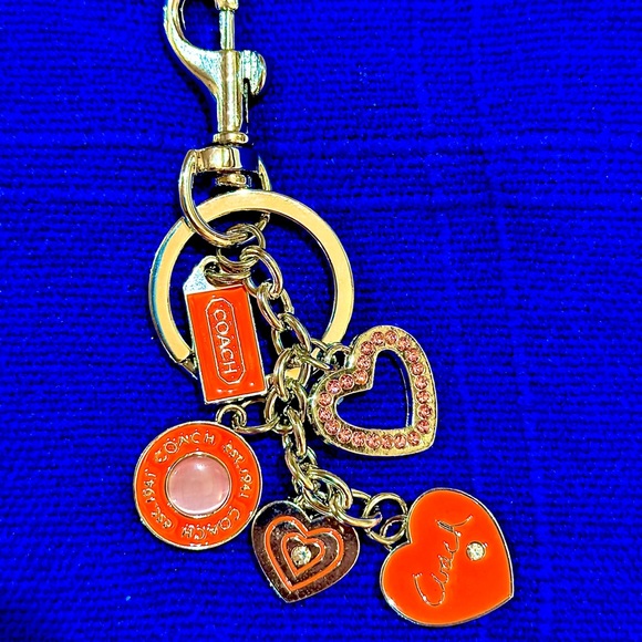Orange and Gold Heart Charm Keychain. Charm says “Coach” - Picture 2 of 7